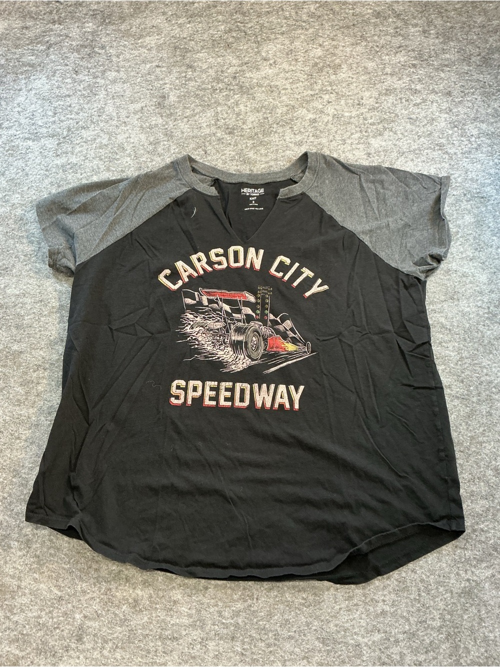 Heritage by Torrid Carson City Speedway Raglan Tee - Black/Grey Size 2